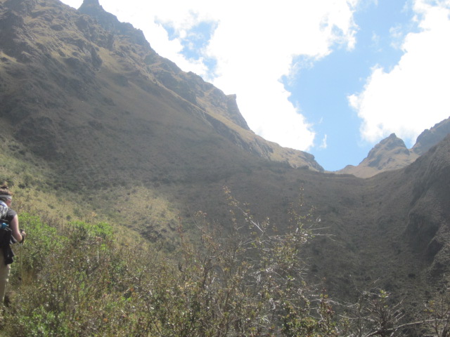 Looking up towards the summit called Warmi Wanusca, which in Quechua meant "dead woman" because it looked like a reclining woman.  