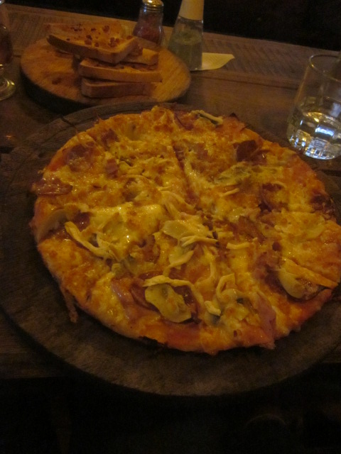 Peruvian pizza at Pizza Piazza - chicken, bacon, onions, the works